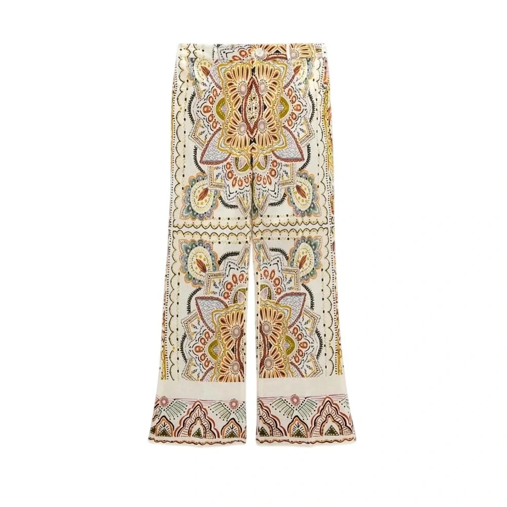 Zara NWT Boho Linen Blend Trousers‎